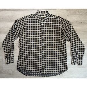 Vintage Burberry London Button Down Shirt Men's L Black Nova Check Made In USA